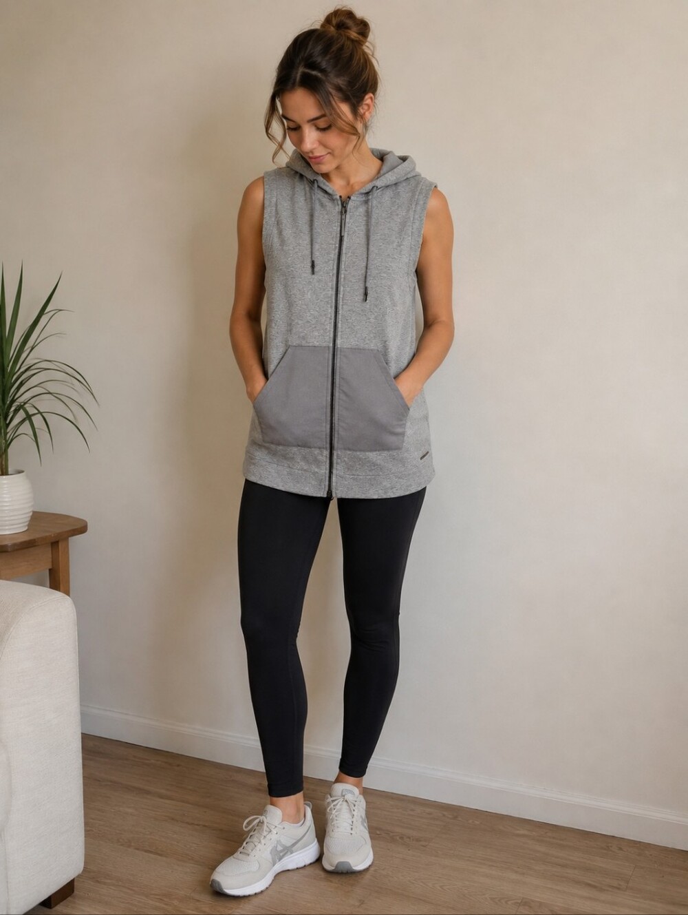 Mondetta Sleeveless Zip Hoodie Vest Gray Small